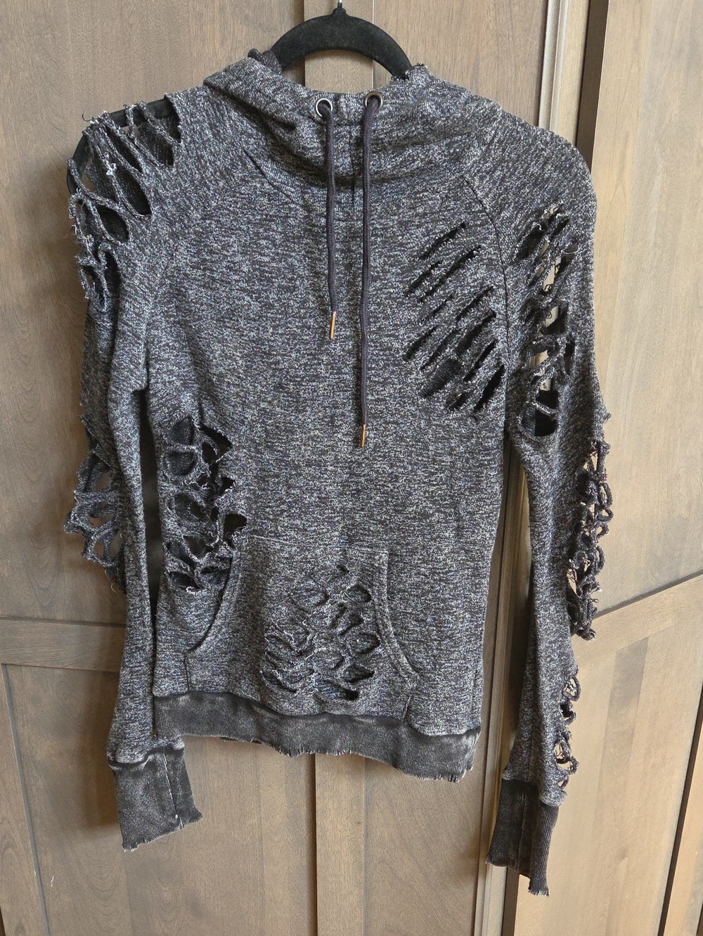 Gilded Intent Charcoal Distressed Cutout Hoodie